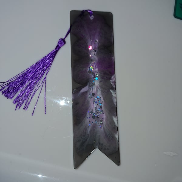 Handmade purple and black epoxy resin bookmark