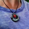 Black hematite and red crackle glass bead necklace