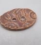 Large Sand Brown Brocade Oval Handmade Ceramic Button - Image 2