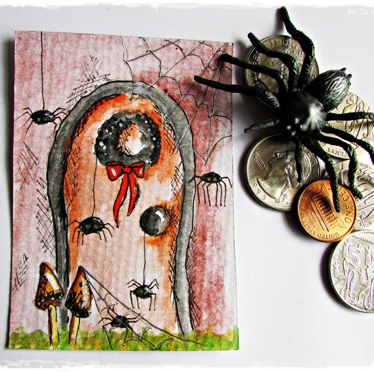 Original Aceo, A Door with Spiders, toadstools ... - Folksy