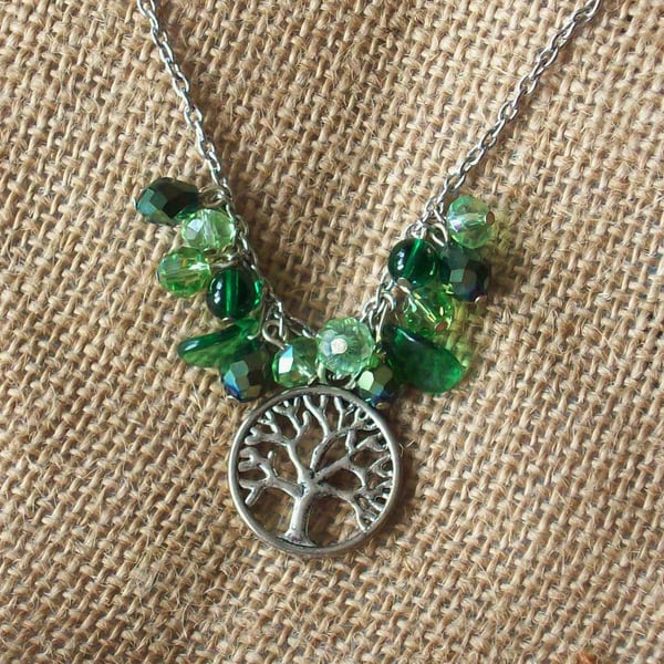 Spring green necklace with tree pendant