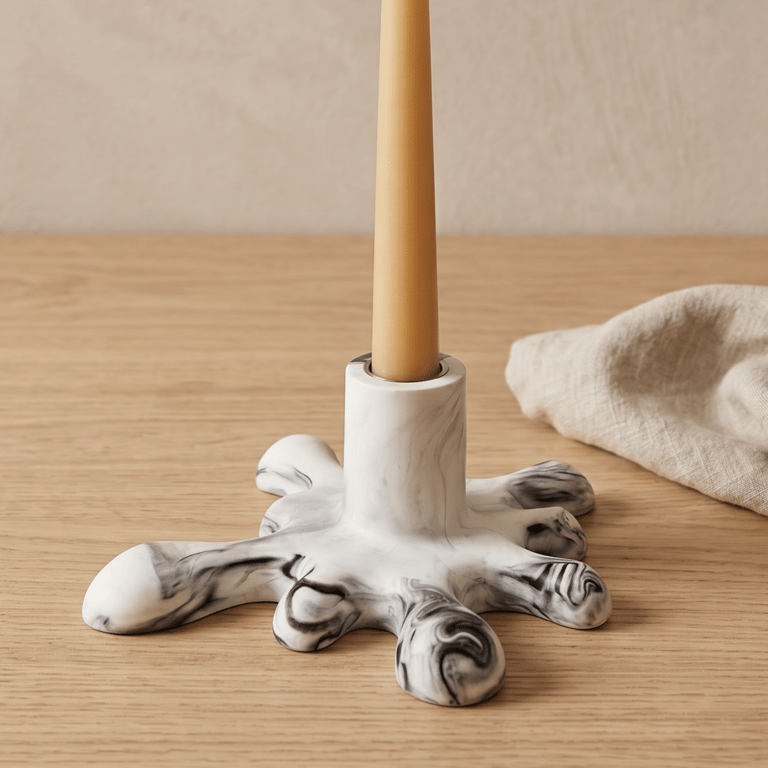 Smoky Grey Marbled Splat-Shaped Candlestick Candle Holder