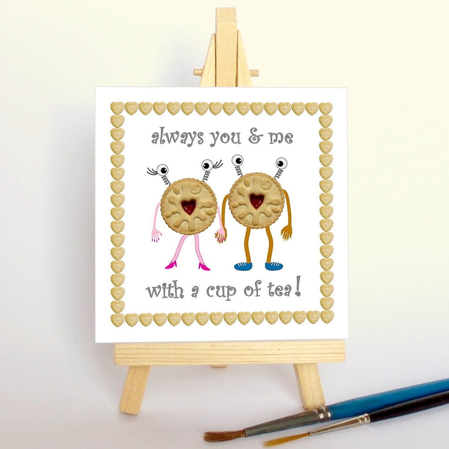 'Biscuits & tea...' with a wooden display easel. Free UK P & P