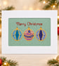 Handmade Cross-Stitch Christmas Card – Colourful Bauble Trio