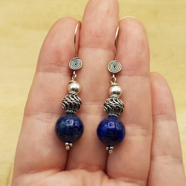 Lapis lazuli sphere earrings. Reiki jewellery. September birthstone