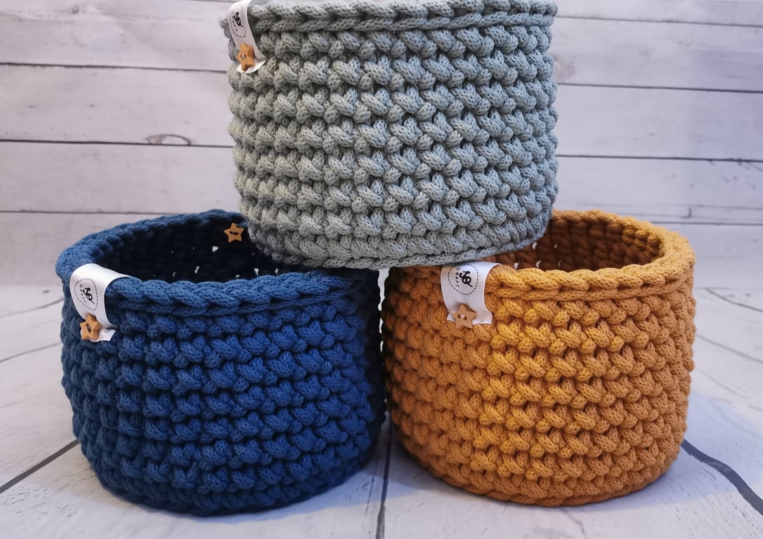 Medium Crochet Basket: Handmade Cotton Cord Storage