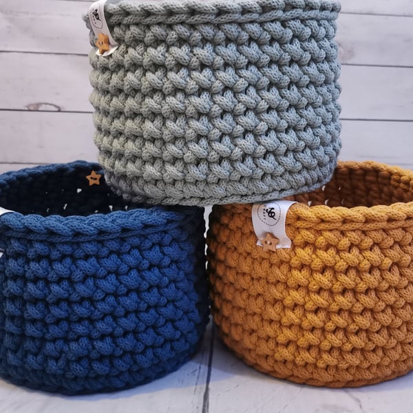 Medium Crochet Basket: Handmade Cotton Cord Storage
