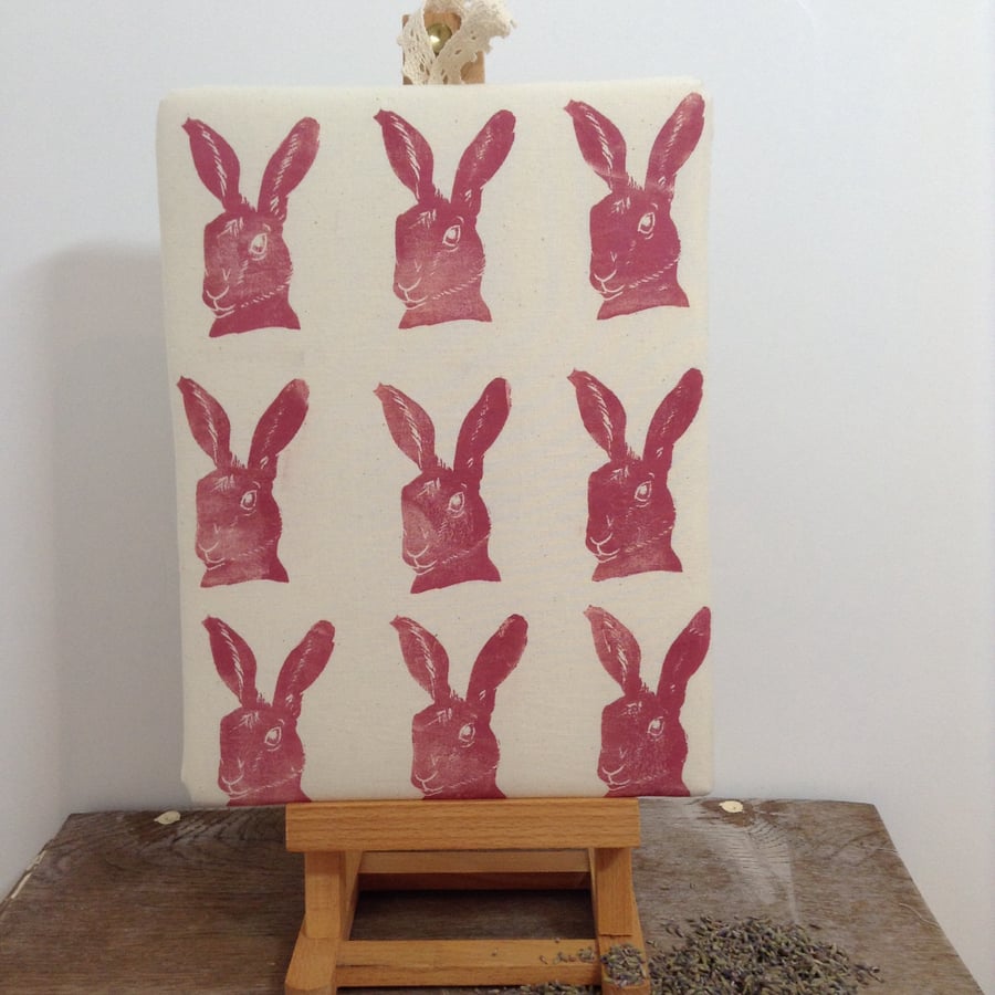 Lino printed Hares artwork infused with lavender blossom