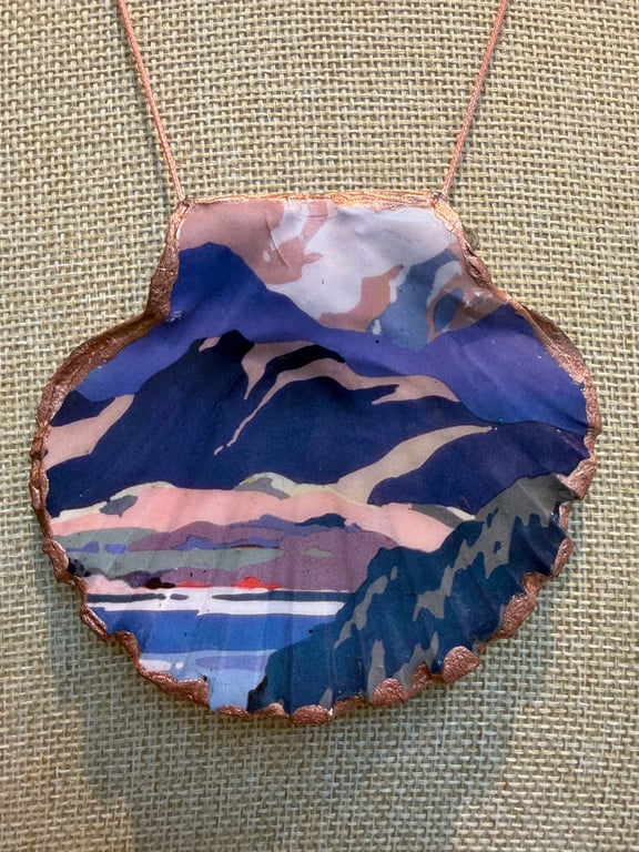 Vintage railway poster the lakes shell necklace 