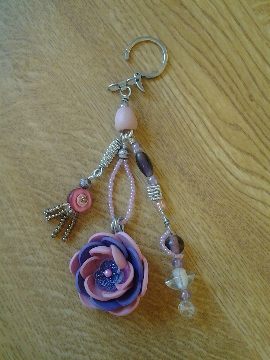 Flower and Bead Bag Charm