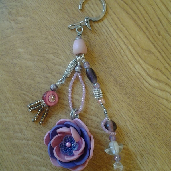 Flower and Bead Bag Charm