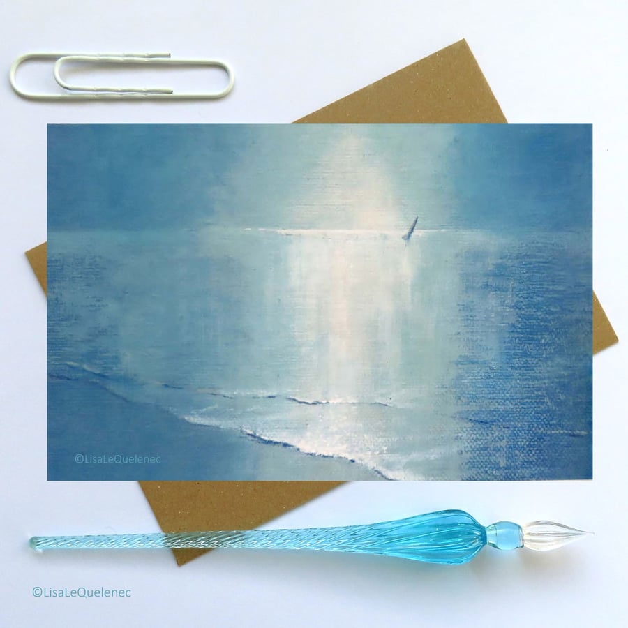 Blank art greeting card sailing in the evening's last light cello free