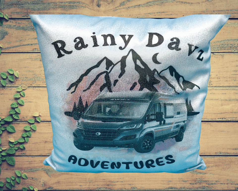 Personalised camper van cushion, swift fiat ducato design, sparkly silver