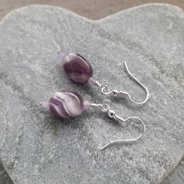 Amethyst Quartz and Coated Hematite Silver Plated  Earrings