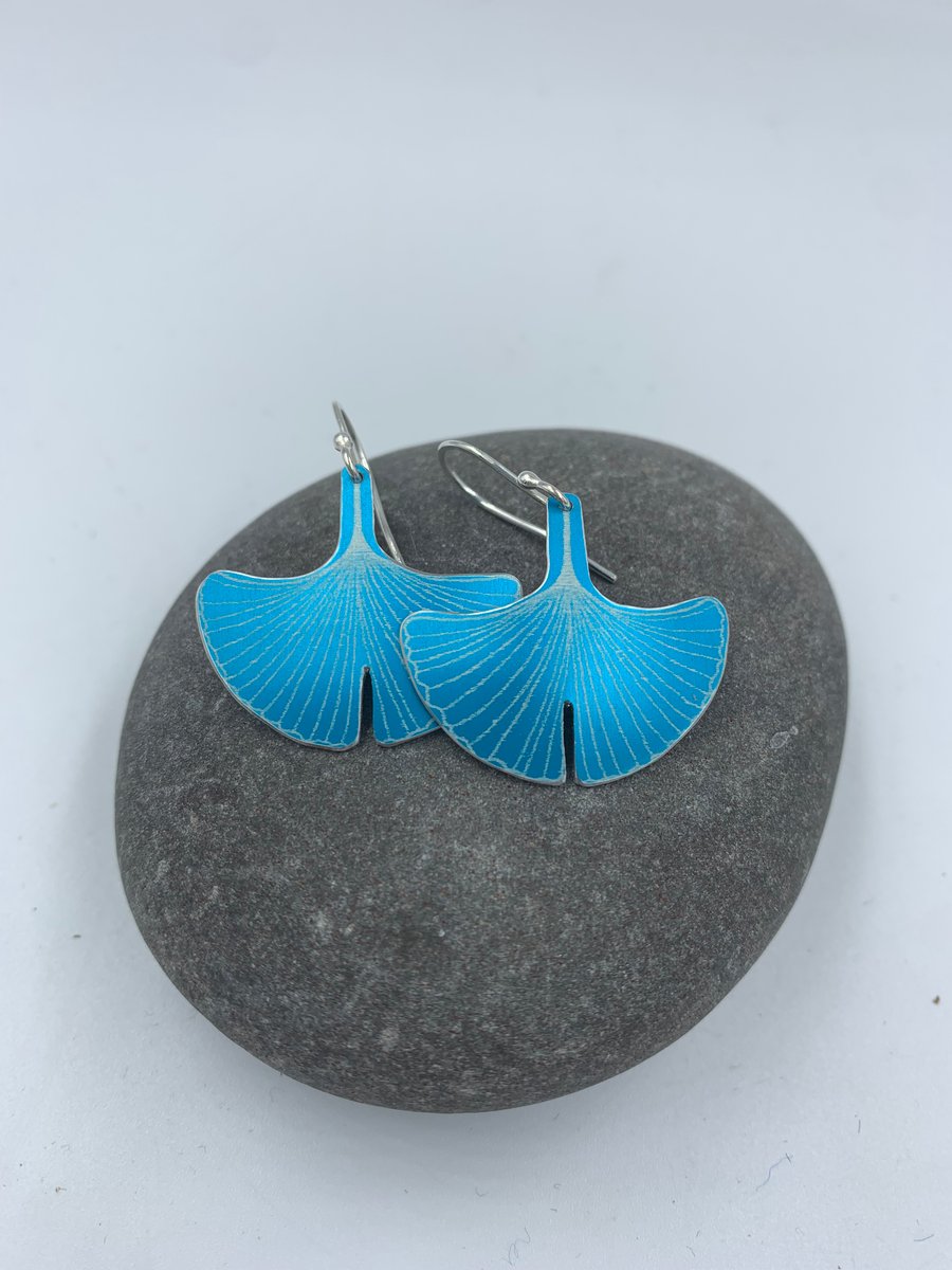 Turquoise aluminium ginkgo leaf earrings