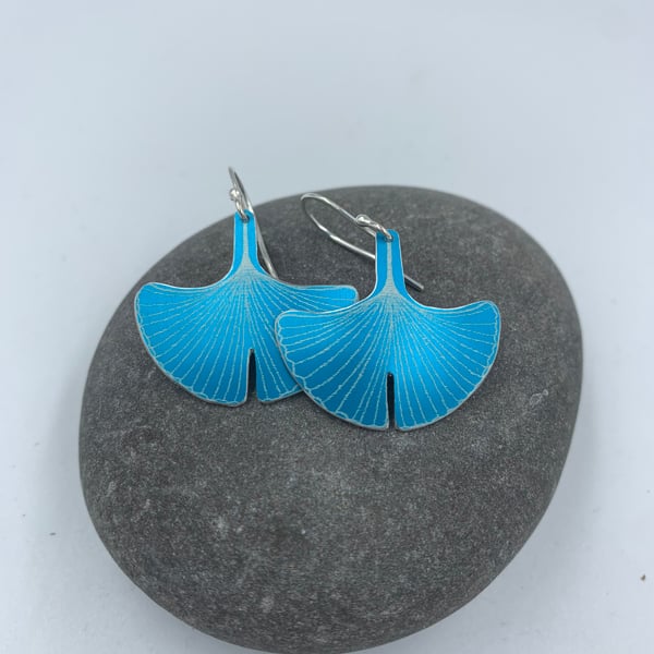 Turquoise aluminium ginkgo leaf earrings