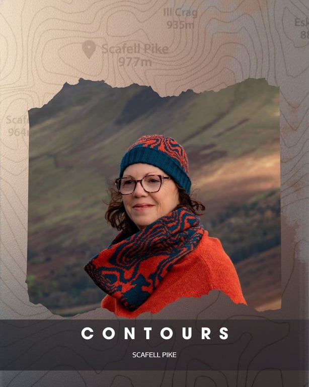 Teal and Orange Contours Cowl. Merino Snood. Gift for map lovers. Lake District 