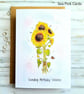 Sunflowers Birthday Card - original art, birthday wishes, bee, butterfly