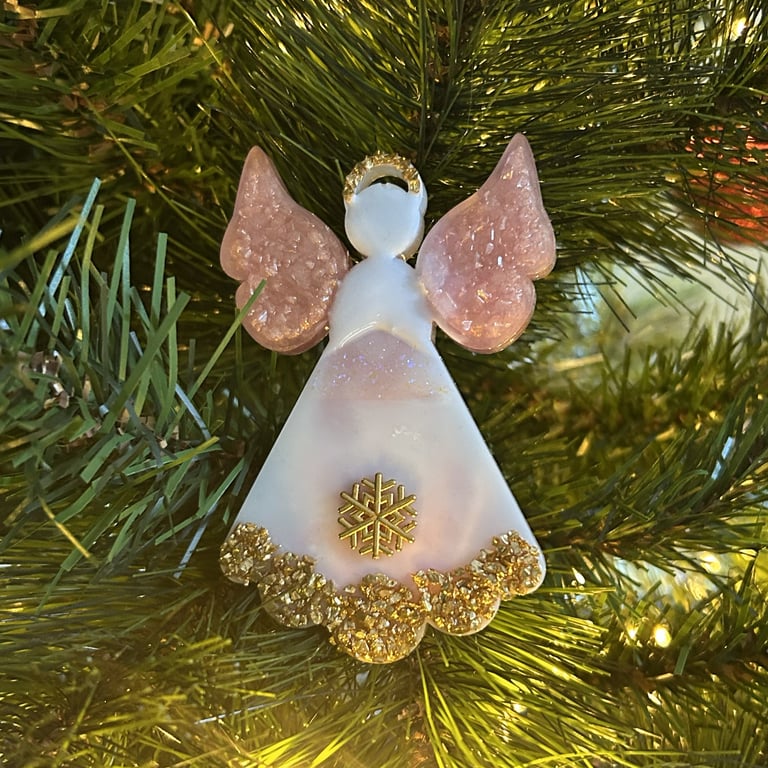 Celestial Grace – Pink & Gold Angel – Christmas Hanging Decoration