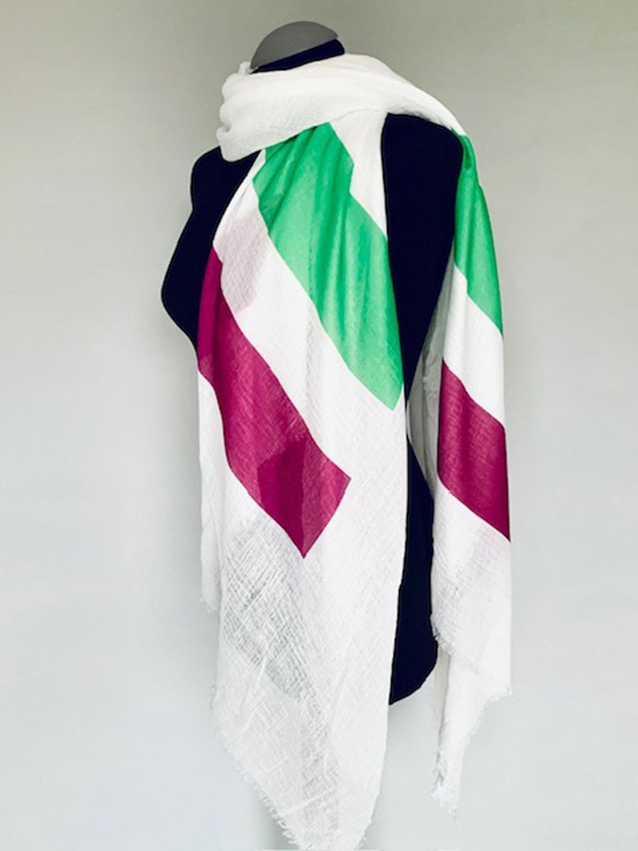 Suffragette Flag Scarf Feminism Fashion, Women's Rights Gift. White. Wrap