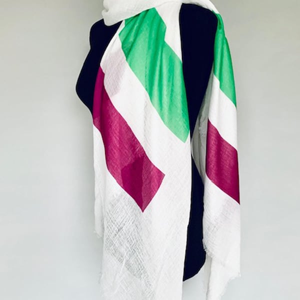 Suffragette Flag Scarf Feminism Fashion, Women's Rights Gift. White. Wrap