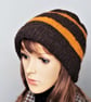 British wool beanie natural dark brown Jacobs with orange stripes