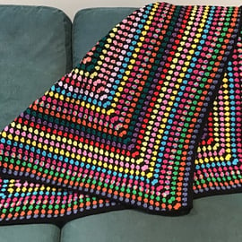 Crochet retro-style blanket in multicolour and black