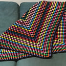 Crochet retro-style blanket in multicolour and black.  Free delivery!