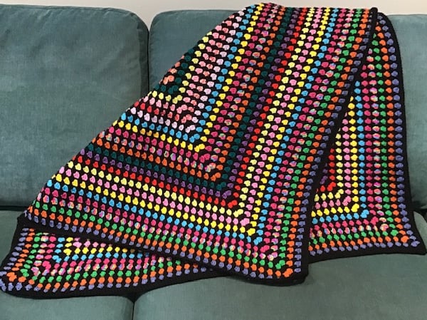 Crochet retro-style blanket in multicolour and black