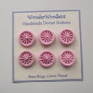 Dorset Buttons, Handmade, Pink Cotton Thread on Brass Rings