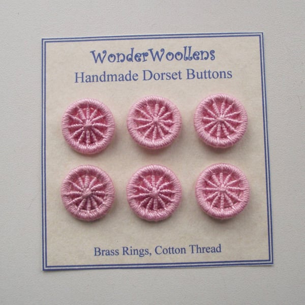 Dorset Buttons, Handmade, Pink Cotton Thread on Brass Rings