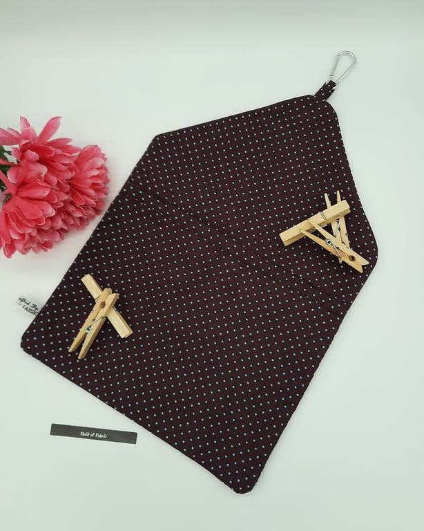 Chocolate and turquoise polkadot clip on peg bag,  free uk delivery. SALE  