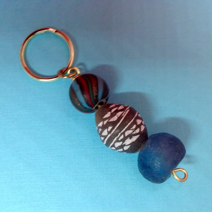 Handmade keyring with interesting beads from Africa and Nepal