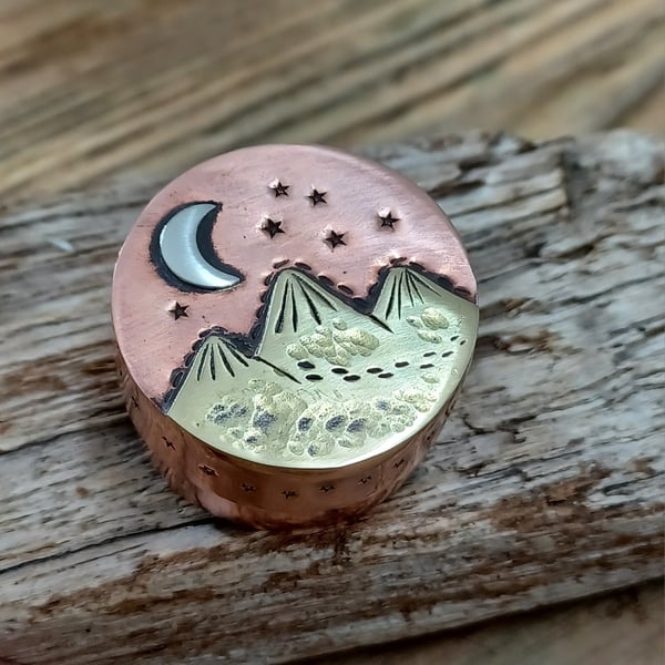 Copper box, miniature collectable copper, brass and silver mountain box