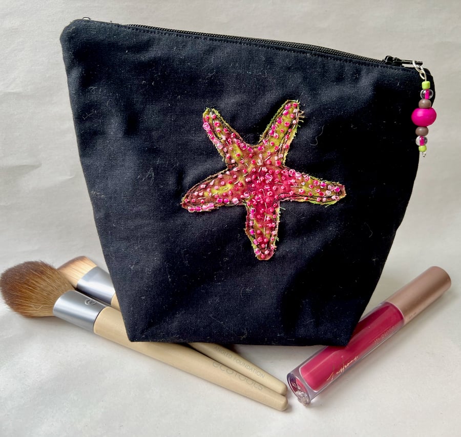 Black Washbag with Embellished Starfish 