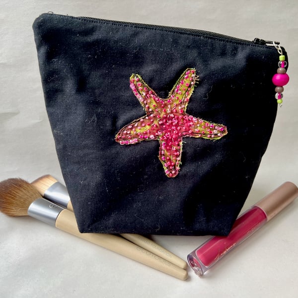 Black Washbag with Embellished Starfish 