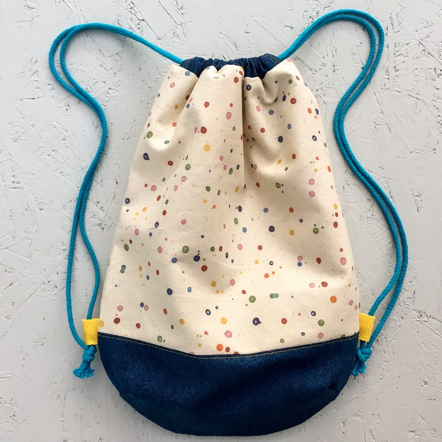 Child's drawstring backpack duffle bag - splashproof lined, handmade