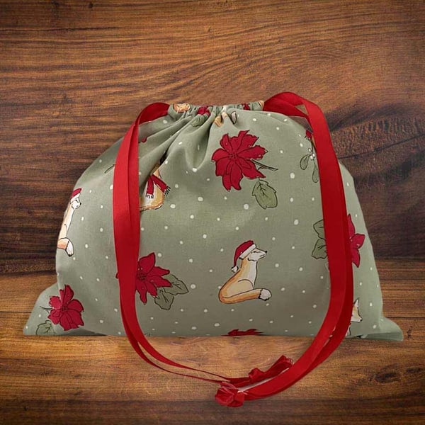 Christmas Bag, Handmade Christmas Gift Bag Cute Foxes, Eco-Friendly-CHBB52