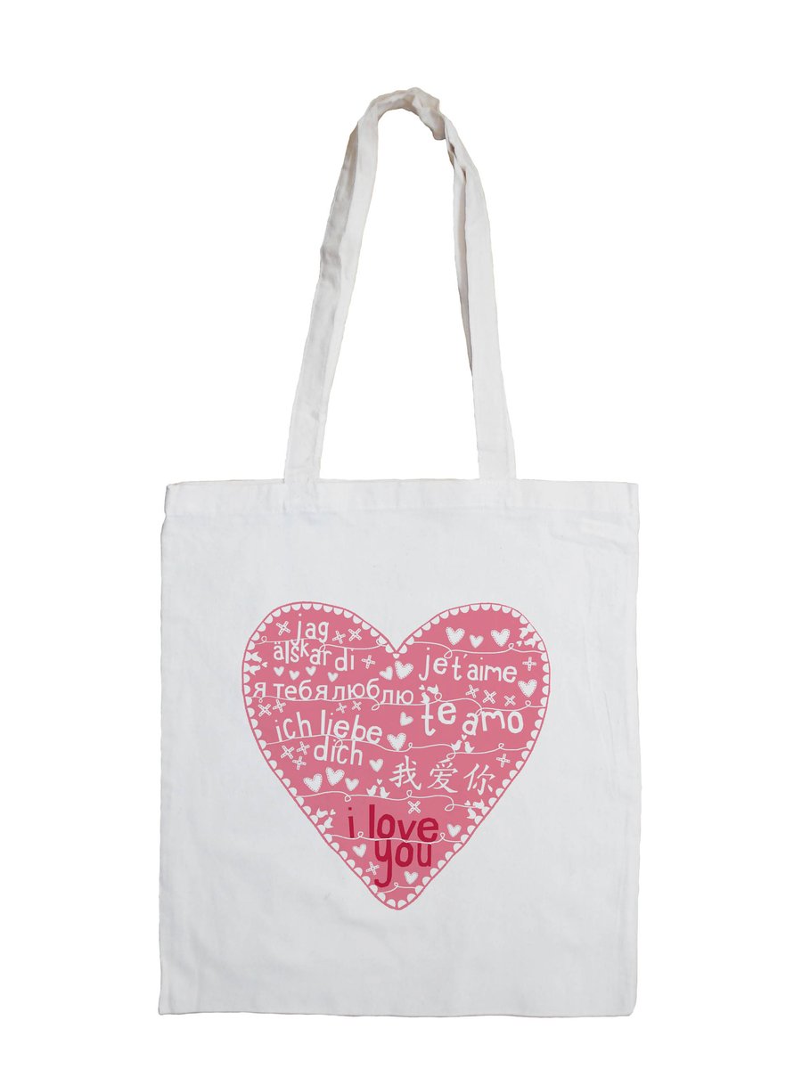 Te Amo Cotton Tote Bag with Paper-Cut Style Pink Heart