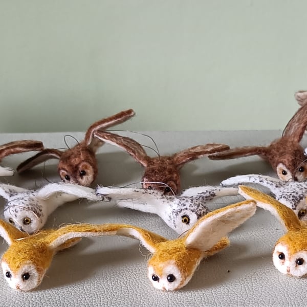 Wee Owls in flight, Set of three Owls