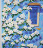 Original Blue Floral Acrylic Painting on Canvas, White Blossoms, 30 x 40 cm - Image 4