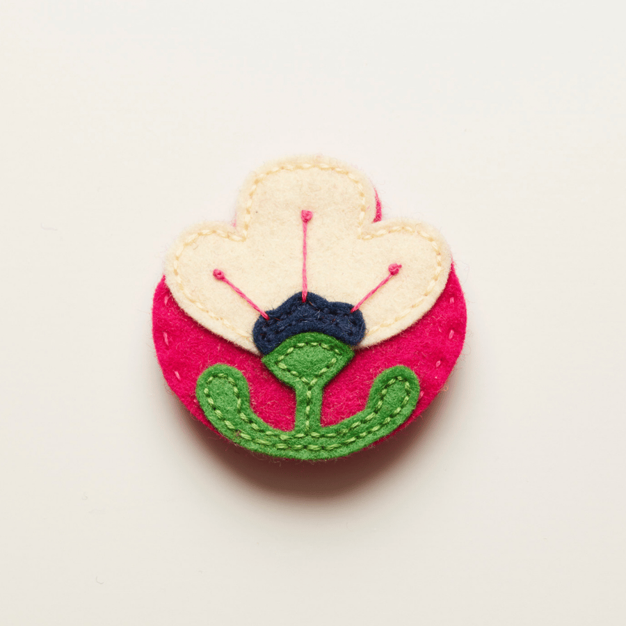 Retro style, pink and yellow flower brooch
