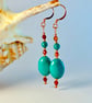 Real Turquoise & Garnet Earrings, Birthday Gift, December Birthstone Jewellery