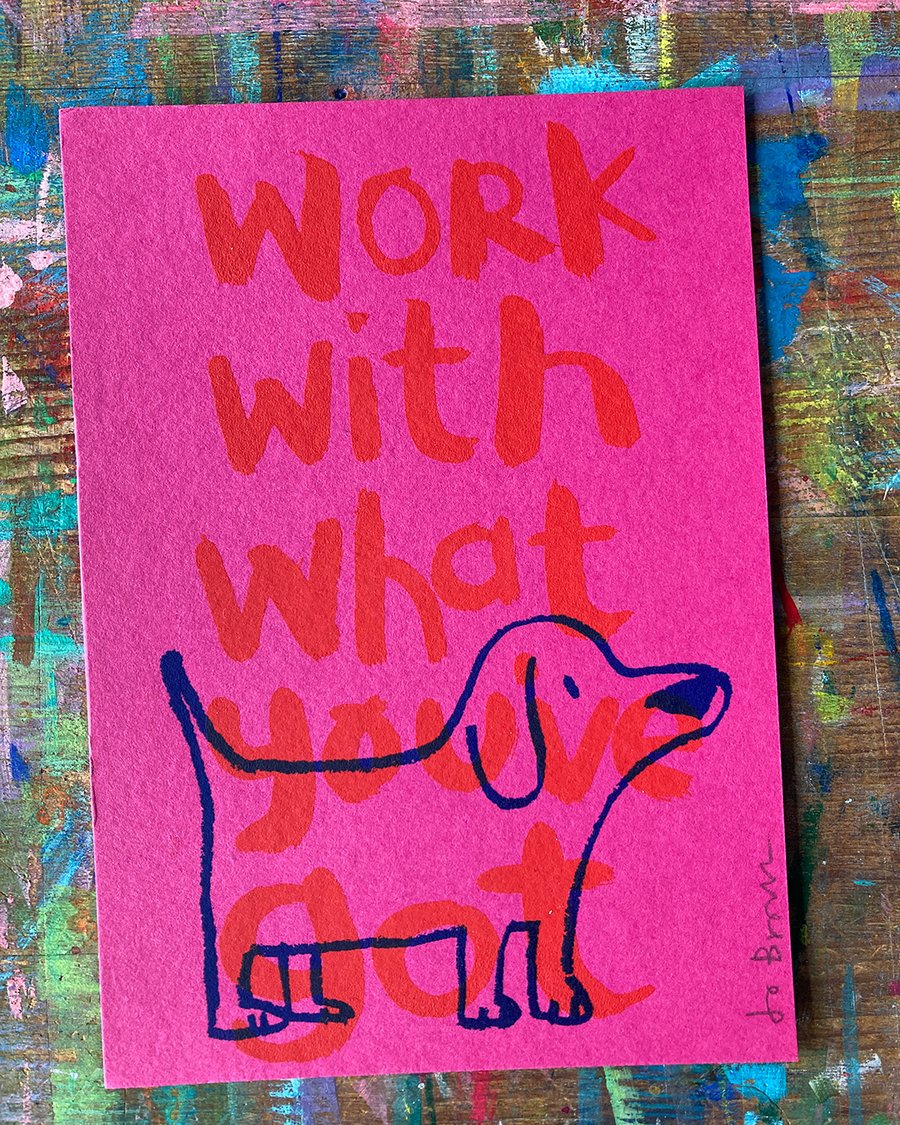 Dog and words Mini Screen print by Jo Brown