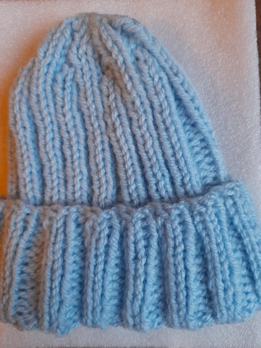 Baby Hat Hand Knit with Love in Easy Wash Soft Yarn. 