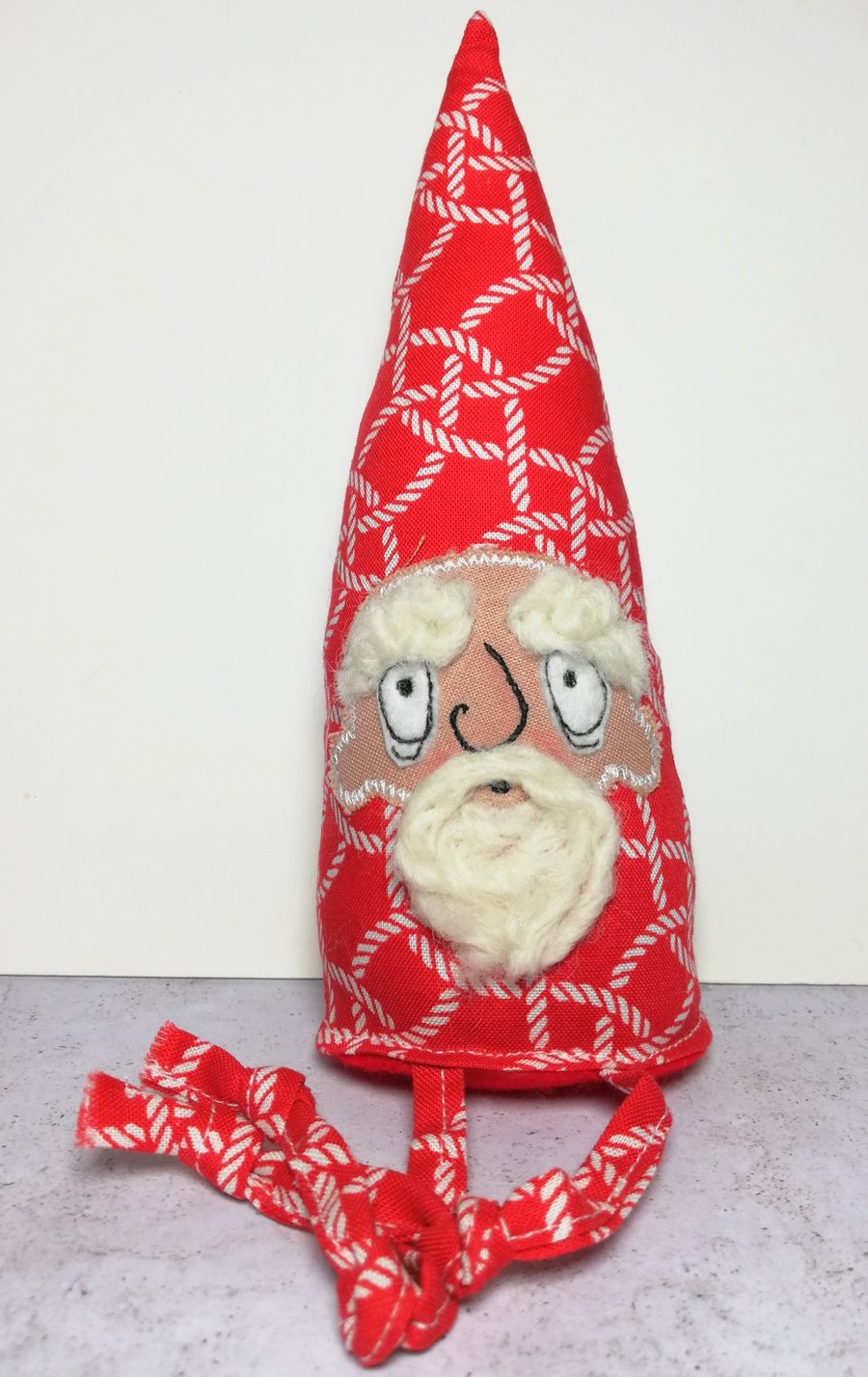 Seafaring Gnome, Darwin in Red Rope Print with Undyed Wool Beard