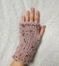 Women's Chunky Hand-Knitted Pink Speckled Stretch Fingerless Gloves - Image 2