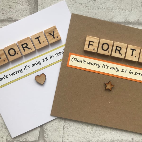 Personalised Handmade 40th, forty, fortieth, 40 Scrabble Birthday Card 