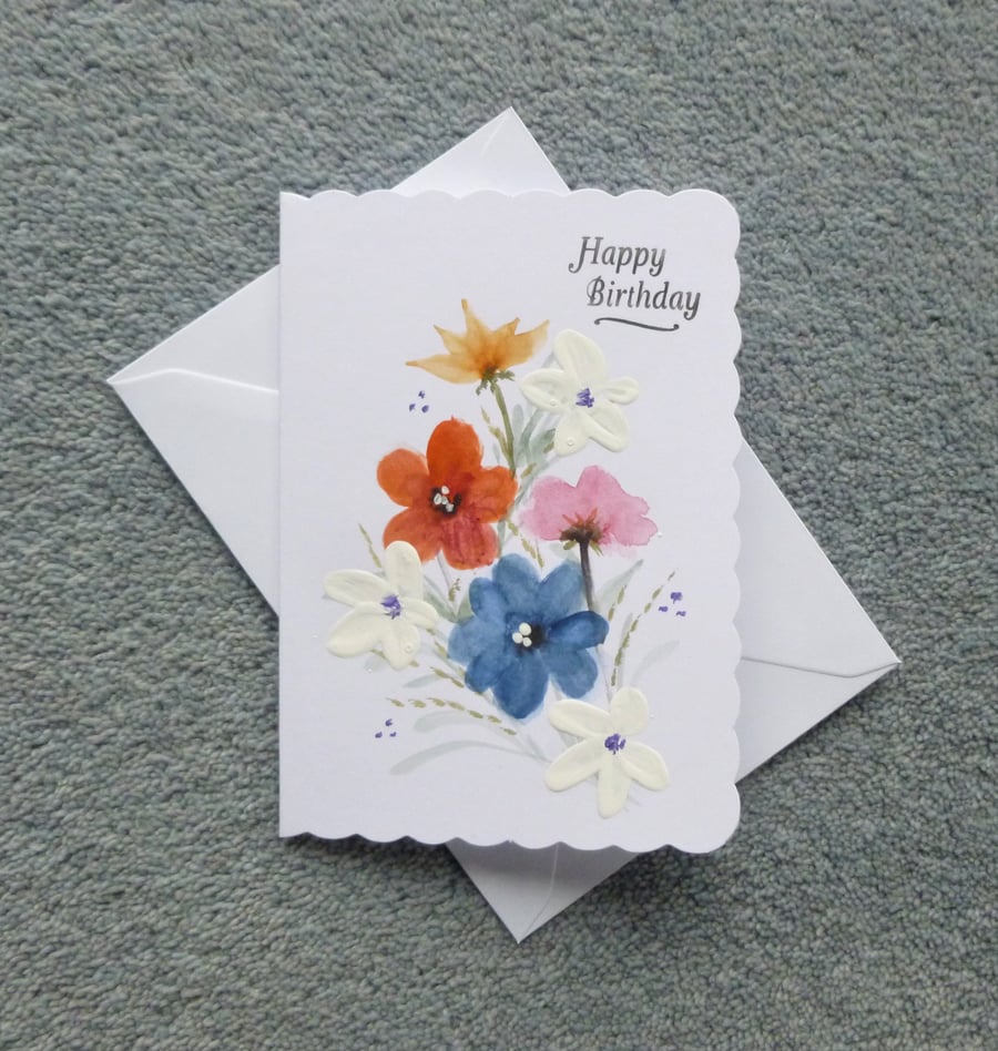 Birthday greetings  card hand painted floral art ( ref F 331 )