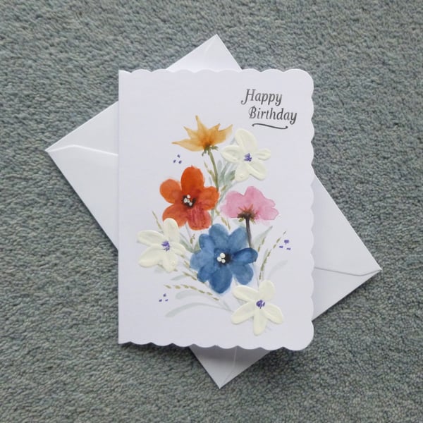 Birthday greetings  card hand painted floral art ( ref F 331 )